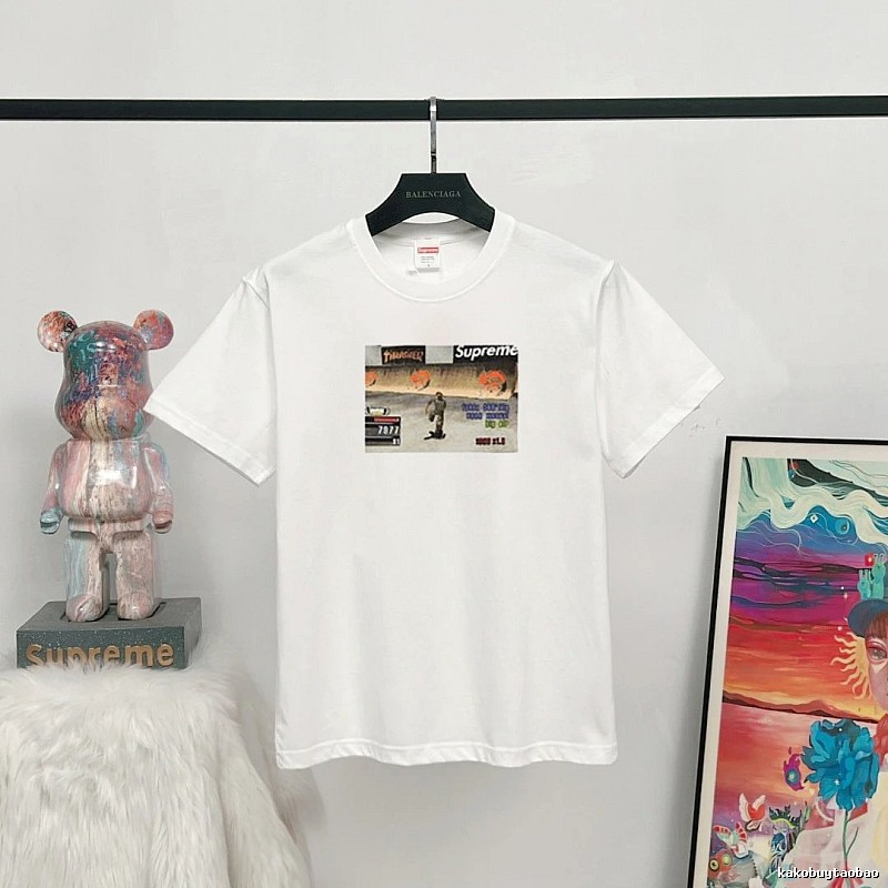 Supreme Skateboard Print Street Style White T-shirt