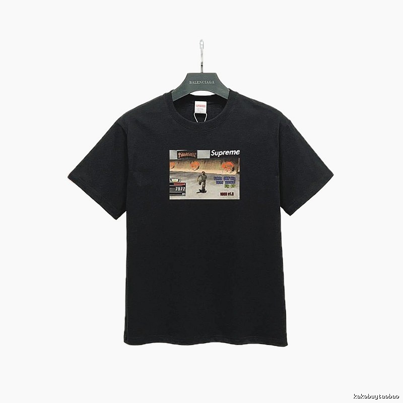 Supreme Street Style Skateboard Print Black T-Shirt