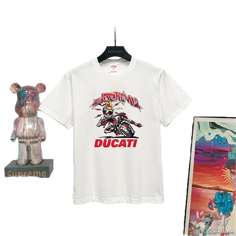 Supreme x Ducati Co-branded Biker Style White T-Shirt