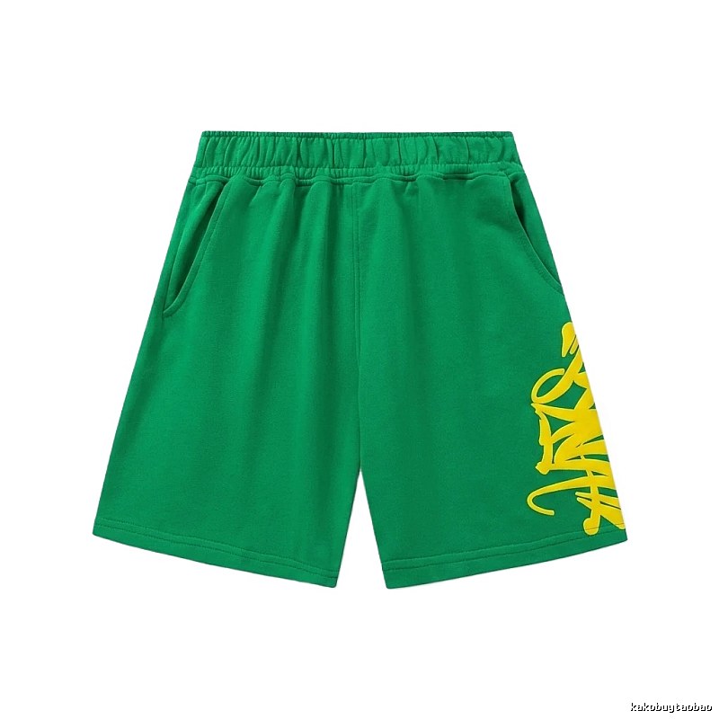 SynaWorld graffiti-style green shorts