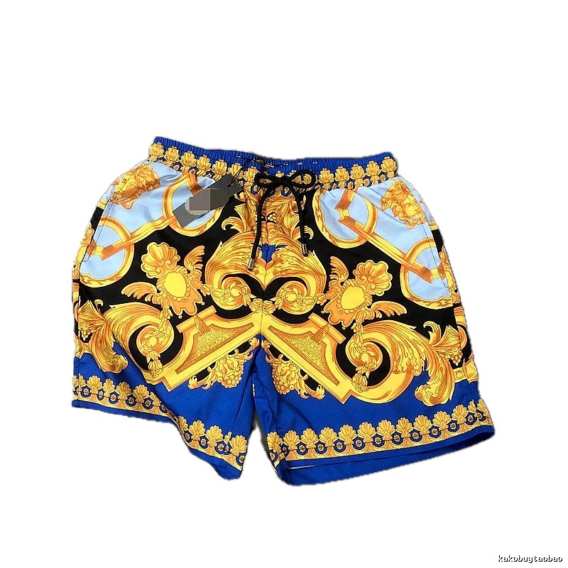 Versace Baroque Luxury Style Blue and Gold Casual Shorts