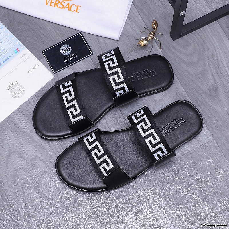 Versace Greek Key Light Luxury Style Black Slides