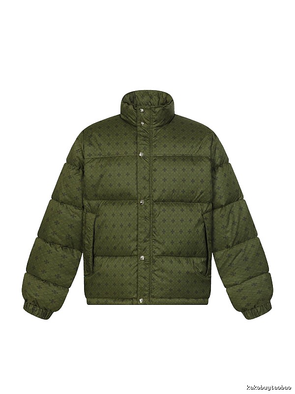 Vintage-style down jacket with Chrome Hearts print