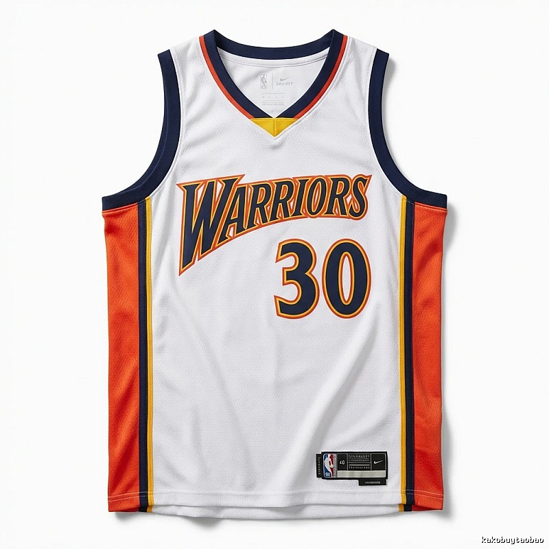 Warriors' Curry white and orange basketball jersey