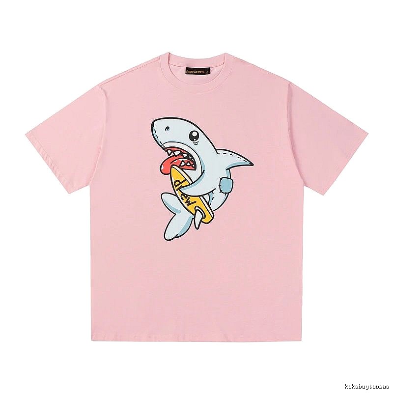 DREW Cartoon Style Shark Print Pink T-shirt